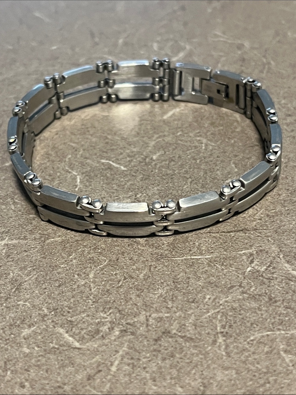 Men's Stainless Steel Link Bracelet - Silver 8” unclasped
